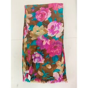 Vintage Express Compagnie Internationale 100% Silk Scarf Floral  84x10 Fringe